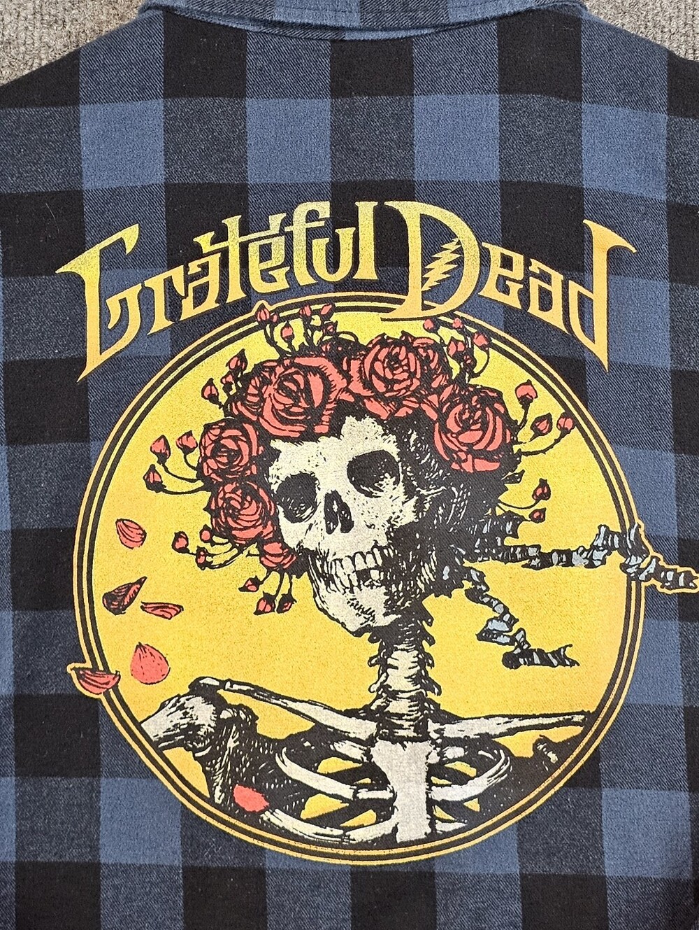Grateful Dead Bertha Skull & Roses Blue Plaid Flannel - Size Small - Picture 5 of 6